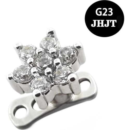 JHJT Flower CZ Gem Micro Skin Diver Dermal Piercing Top Base G23 Titanium Dermal Anchor Jewelled Surface Piercing Body Jewelry