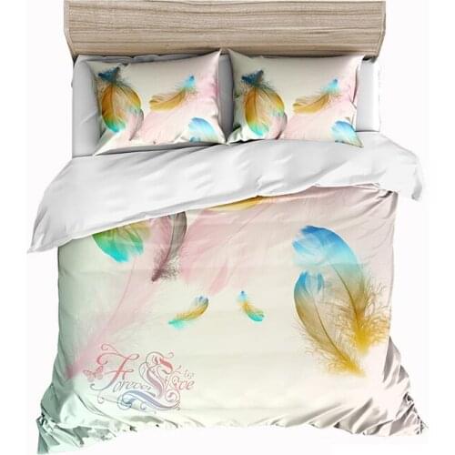 Dream NS 3D Color Peacock Feather Bedding Set Winter Solstice Large Soft Twin Duvet Cover 4 Piece Textile Pillow Case