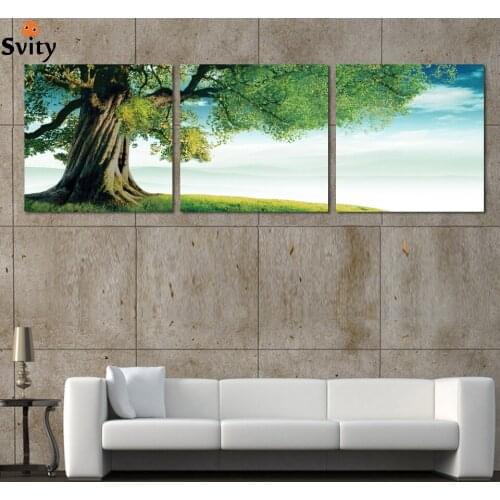 Fashion 3 piece art canvas picture green tree painting Large wall living room home decor no frame wedding decoration wholesale