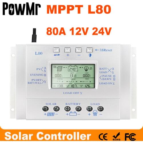 MPPT 80A Solar Charger Controller USB 1.5A 5V 12V 24V LCD Solar Panel Regulator With Load Timer And Light Control For Lighting