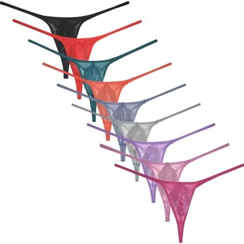 Mens Glass Yarn Bikini Thong Ropa Interior Hombre Underwear Organdy Tangas See-through G-String