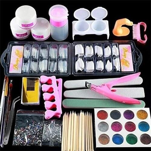 Nail Art Set Acrylic Liquid Powder Kit Nail Art Tips Tool Brush French Nail Slices Nail Glitter Powder Decoration Manicure Tools