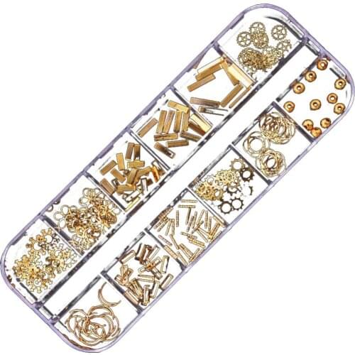 12 Lattices Golden Plated Nail Rhinestone Set Geometric Nails Art Decor Tools Manicure Salon DIY Ornament