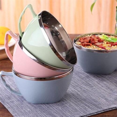 Nordic 304 Stainless Steel Instant Noodle Rice Bowl with Handle and Lid Household Sealed Soup Fruit Bowl Kitchen Food Container