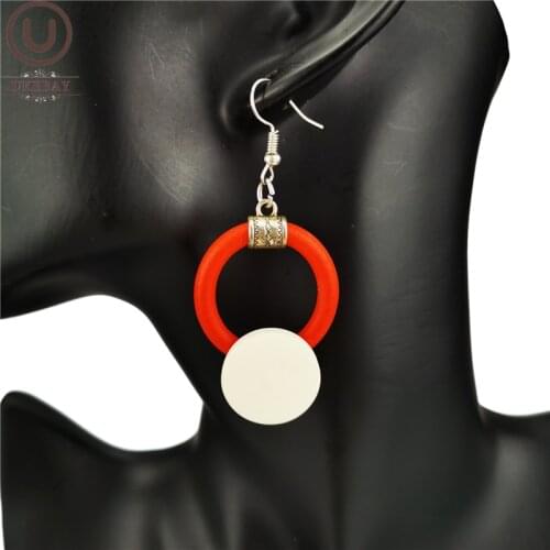 UKEBAY New Round Drop Earrings For Women Handmade Rubber Jewelry Gothic Wood Earrings Fashion Ear Accessories Birthday Gift Girl