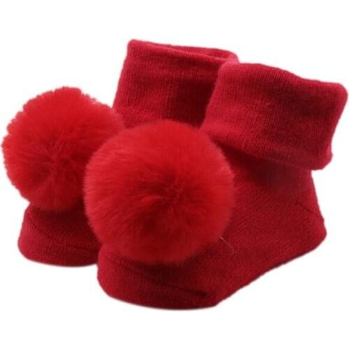 0-24M Little Baby Girl Princess Cute Hairball Solid Socks Cotton Newborn Floor Socks Newborn Lovely Gifts New 2021