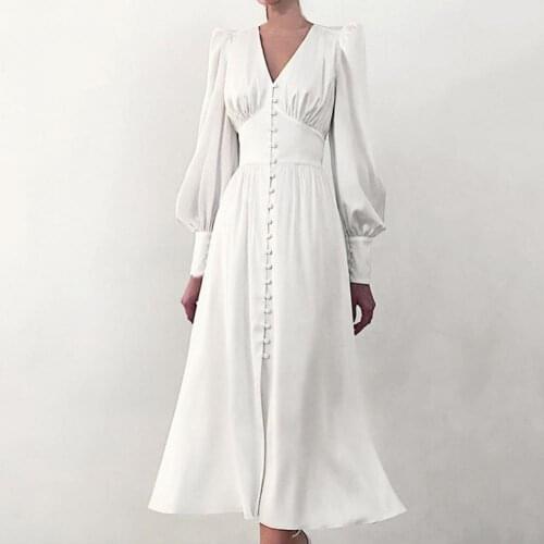 Maxi Dress Tight Waist Puff Sleeve Skin-friendly Deep V Neck Long Dress for Dating Beach Vacation Outfit Sexy Party Mini Dress S