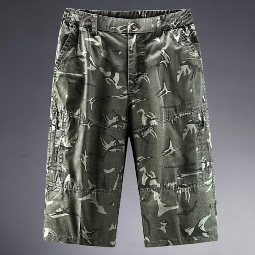 Printing Shorts Men Cargo Pants Summer Mens Cotton Joggers Casual Loose Cropped Pants Pocket Short Trousers Man Clothing