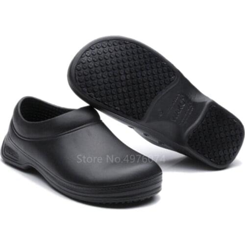 Food Service Man Chef Oil-proof Waterproof EVA Leather Shoes Black Master Cook Kitchen Resistant Breathable Work Slippers