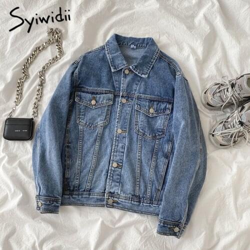 Syiwidii Vintge Long Sleeve Coats Women Jean Jacket Loose Single Breasted Outwear Turn-down Collar Korean Fashion Ladies Tops
