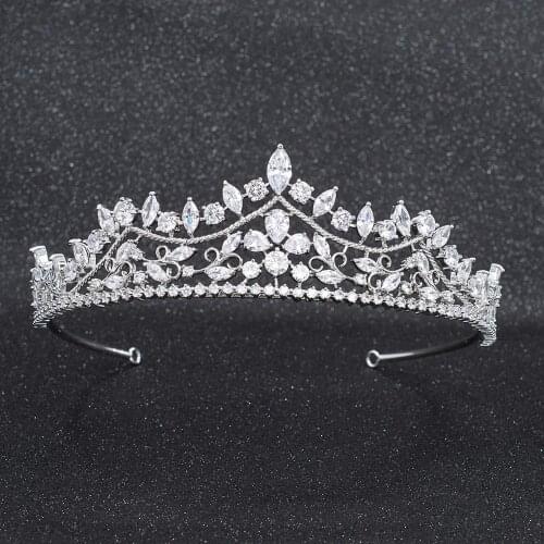 Cubic Zirconia Wedding Bridal Tiara Crown Women Girl Prom Hair Jewelry Accessories Real Platinum Plated CH10269
