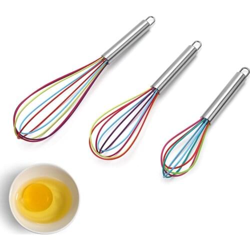 1pcs/lot Home Kitchen Tools Color Silicone Whisk Baking Tools Stainless Steel Whisk Kitchen Household Baking Gadget Blender
