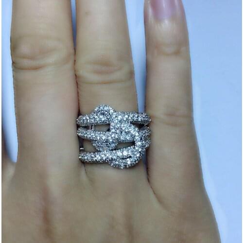 Vintage jewelry cz pave setting 3 layer mosaic 2 circle unique design novel open ring for women party accessories