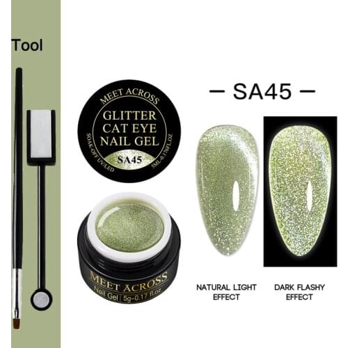 MEET ACROSS 3PCS Reflective Cat Eye Gel Nail Polish Set Auroras Nail Art Gel 8ML Glitter Effect Soak Off UV Gel for Nails Design