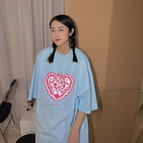 Salt system vintage paper cut print short sleeve T-shirts women 2021 summer new Korean loose student top tide tees