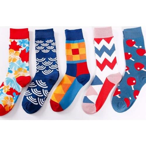Women Men Socks Fashion Harajuku Kawaii Happy Socks Funny Print Adult Casual Crew Socks Colouful Pictures Balls Shapes Squares