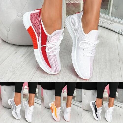 2021 Womens Vulcanized Female Lace Up Mesh Womens Sneakers Shoes Round Toe Casual Walking Shoes Mesh Flat Anti-slip Sneakers