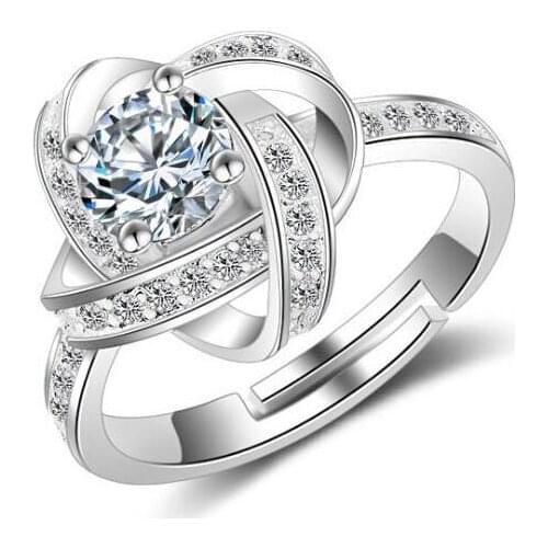 2020 Women Luxury Adjustable Silver Plated Finger Ring Big Cubic Zirconia Rings for Women Jewelry Silver Color