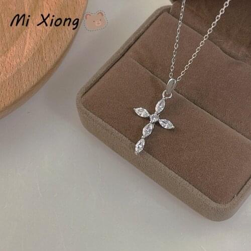 Mi Xiong 925 Sterling Silver Necklaces for Womens Pendant with Chains Geometric Cross Luxury Jewelry Exquisite Party Gift Charm