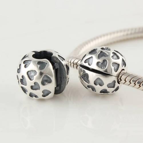 100% 925 pure Silver Clip And Clasp Charms Love heart Silver beads Fits for Bracelet Fashion DIY Making CKK