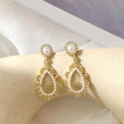 2021 New Baroque Lace Bohemian Rhinestone Earrings Imitation Pearl Wild Drop Earrings Personalized Jewelry Accessories Kolczyki