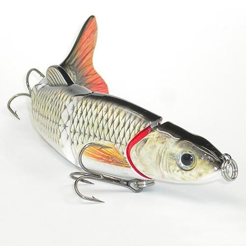 5 Segments fake Fishing Lure Crank Bait Hooks 3D Eyes Fish Shape Tackle Tool