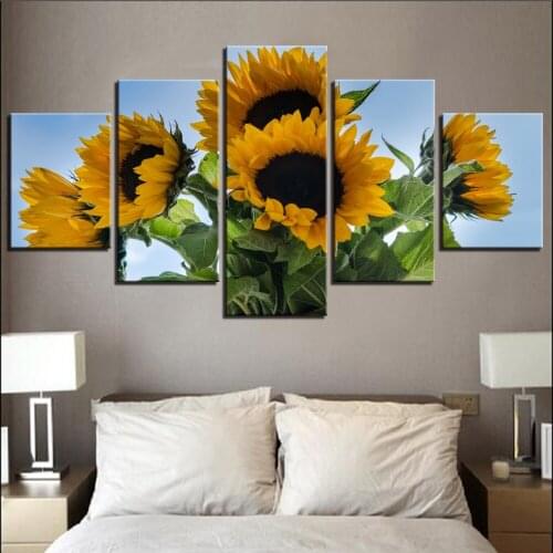 5 Pieces Sunflowers Canvas Painting Flowers Plants Posters Sky Pictures For Home Decor Fresh Wallpapers Modern Artwork Wall
