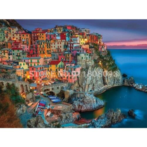 Diamond Embroidery Full Square/Round Diamond Painting Rhinestone Colorful House Village Diy Mosaic Craft Cross Stitch Home Decor