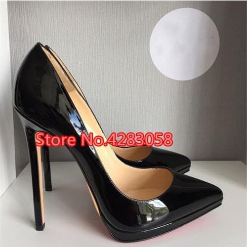 Free shipping fashion women Pumps lady Black patent leather Pointy toe platform high heels shoes size33-43 12cm 10cm