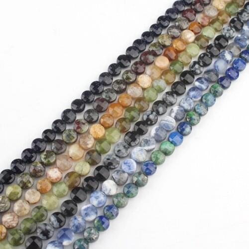4*4mm Natural Faceted Crazy Agates Lapis lazuli African Jades Beads Round Coin Stone Beads For DIY Jewelry Making Bracelet 15