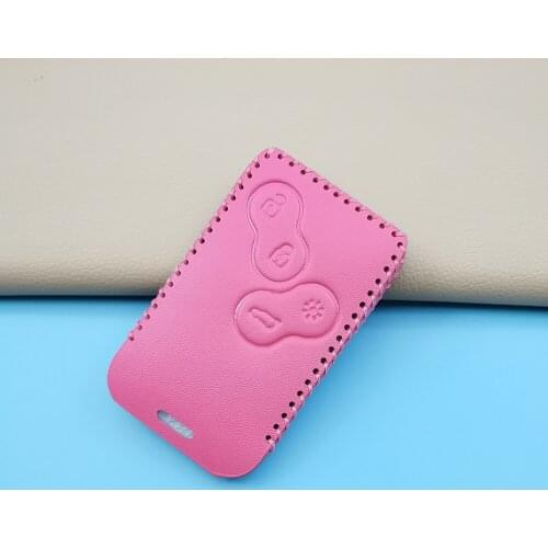 Pink Style Leather Car Key Case For Renault Clio Logan Megane 2 3 Koleos Scenery Card 4 Button Smart Remote Control Cover Box