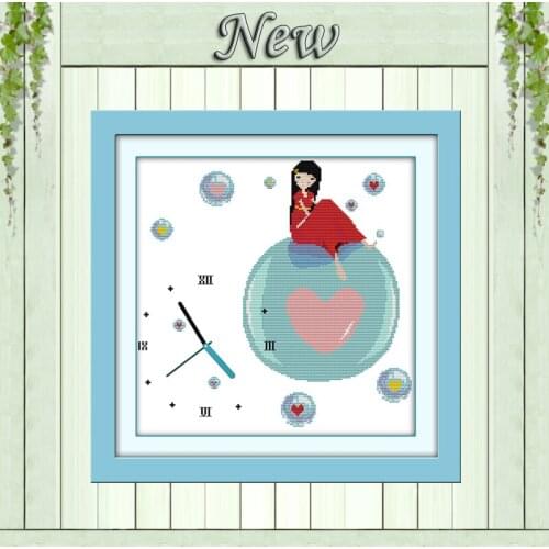 Girls mind heart clock decor painting counted print on canvas DMC 14CT 11CT Chinese Cross Stitch Needlework Set Embroidery kits