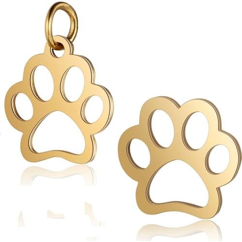Fnixtar 10pcs/lot Gold Color Mirror Polished Stainless Steel Paw Animal Metal Mini Charms Connecting Charms Jewelry Accessories