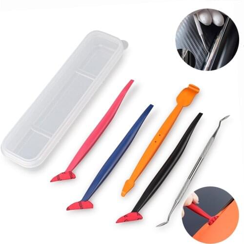 FOSHIO 5PCS Vinyl Wrap Car Carbon Film Corner Stick Squeegee Scraper Set Magnet Gasket Micro Install Tool Window Tint Hand Tools