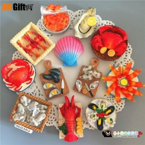 Handmade Seafood Lobster Crab Oysters 3D Fridge Magnets High Quality Creative Resin Home Decor Refrigerator Magnetic Sticker