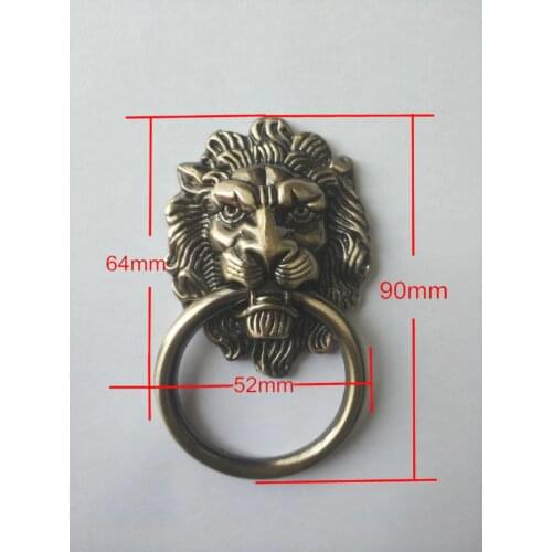 UNILOCKS 5pcs Furniture Handles Beast for Lion Head Antique Alloy Handle Wardrobe Drawer Door Pull Retro Decoration (90*52mm,)