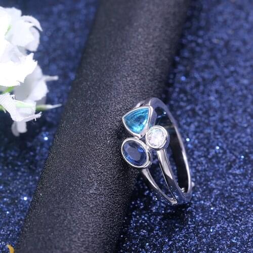 JK Fashion Lucky Triple Different Color Stone Women Rings Wholesale Female Jewelry with Micro Paved Birthday Gift for Girfriend