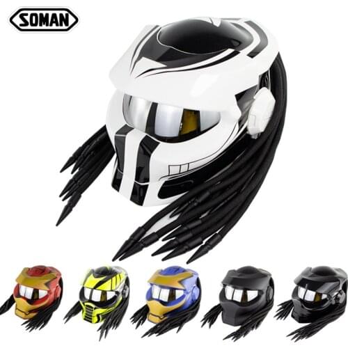 Cross border warrior motorcycle helmet retro pigtail full helmet laser lamp soman sm958