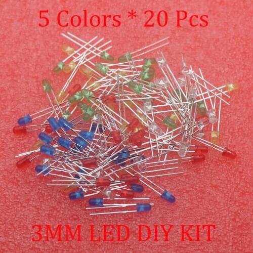 100pcs 3mm LED Light White Yellow Red Green Blue Assorted Kit DIY LEDs Set electronic diy kit