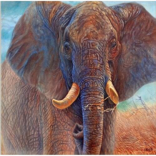 Wall art abstract elephant oil painting Giant Elephant modern canvas Hand painted animal picture for family room decor square