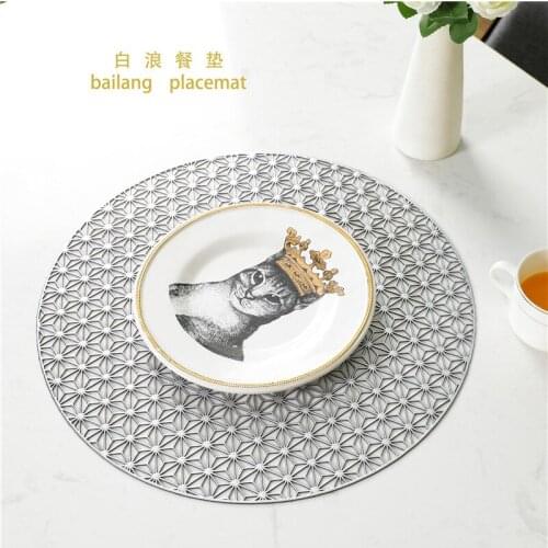 2020 New Round of PVC Hollow Out Pure Color Western-style Food Restaurant Non-slip Cup Mat Plate MATS Gold Placemats for Table
