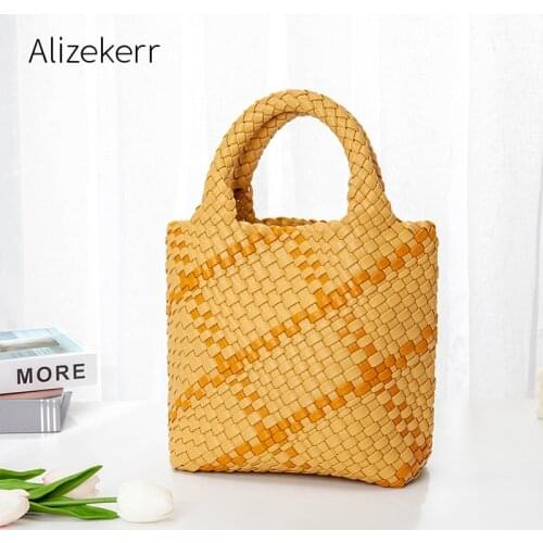 Panelled Plaid Woven Tote Bags For Women 2021 Summer New Korean Top Quality Soft Purse And Handbag Ladies Casual Shoulder Bag