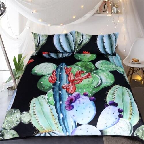 Bedclothes Drop Shipping Bedding Set 3pcs High-quality Plant Bed Set Cotton Black Green Duvet Cover+ Pillow Sham - No Bed Linen