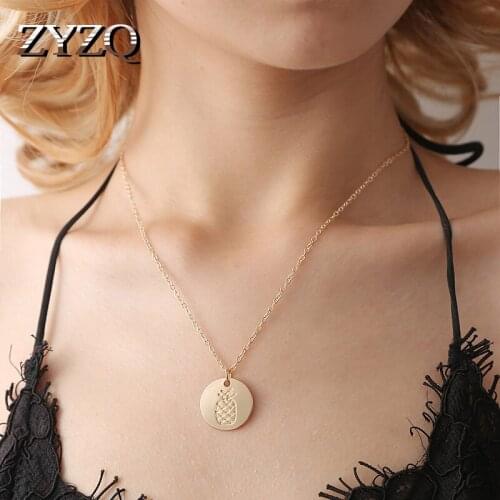 ZYZQ Simple Necklace With Round Pendant Pineapple Arrow Pattern Engraved Trendy Women Accessories Jewelry Wholesale Lots&Bulk