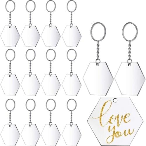Transparent Acrylic Disc and Key Chain Transparent Acrylic Key Chain Blank for DIY Items and Crafts, (Hexagon,48 Pieces)