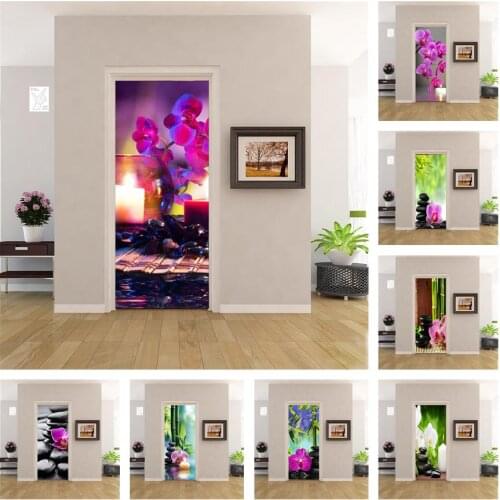 Phalaenopsis Candle PVC Wallpaper On The Door Self-Adhesive DIY Corridor Door Sticker Zen Room Tea Room Decoration Wall Stickers