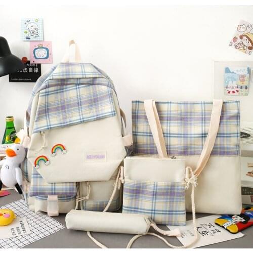 Plaid Womens Backpack 4 Pcs Set School Backpacks Kawaii School Bags For Girls Bookbags For Mochilas Femme Bolso Mujer Mochilas