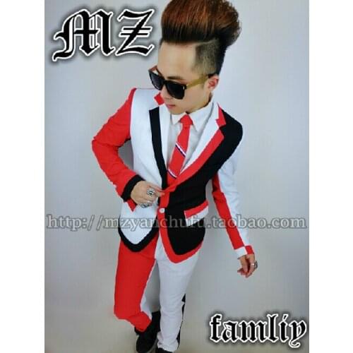 S-5xl 2021 New Cotton Mens Clothing Fashion Color Matching Suit Plus Size Blazer Costume Stage Male Singer Suits 2 Pcs Sets