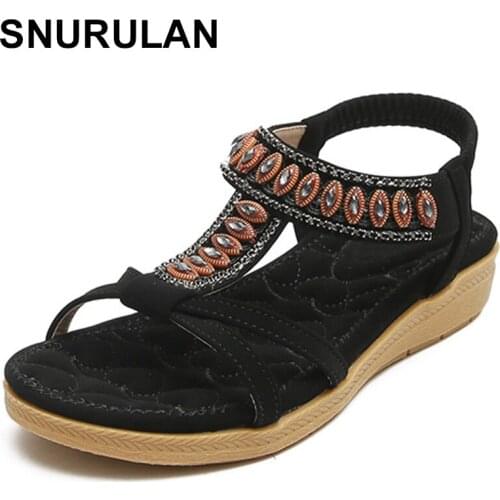SNURULAN New Summer Sandals Women Shoes Fashion Rhinestone Ladies Sandals Bohemian Female Beach shoes Plus Size Sandalias mujer