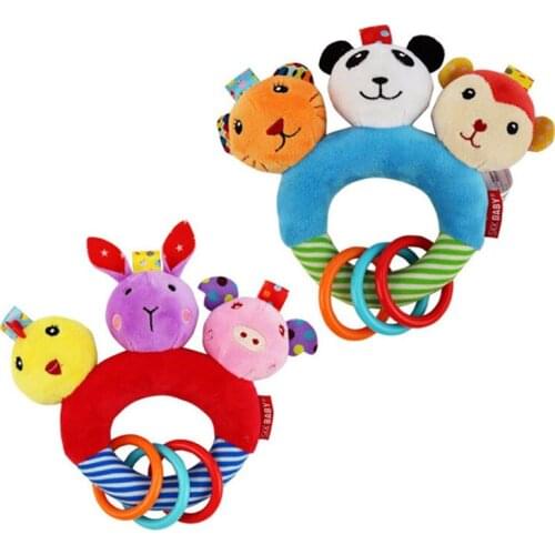 Three Head Animal Rattle Puppet Kids Toys Circle Ring Newborn Baby Infant Hand Bell Handbell Sound Early Education Squeaker